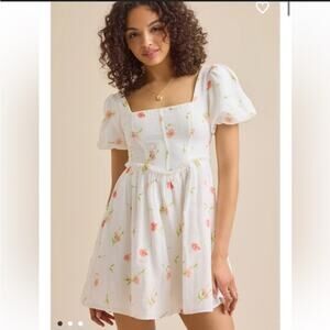 Altar d’State White Cotton and Rayon Mini Dress white orange size Small Nwt